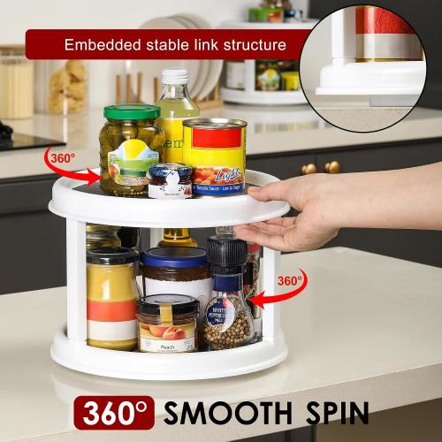 2 Tier 10 Turntable Lazy Susan Spice Organizer - Rotating Seasoning Rack for Pantry Cabinet Kitchen Countertop, Table Top Organizing - Multiuse Two Tier Rotating Organization Rack Spinner