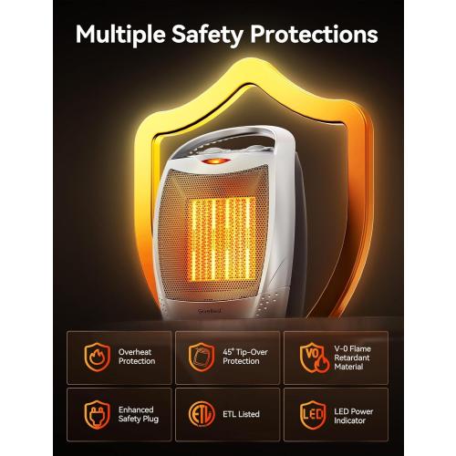 GiveBest Portable Electric Space Heater with Thermostat, 1500W/750W Safe and Quiet Ceramic Heater Fan, Heat Up 200 Square Feet for Office Room Desk Indoor Use, Silver