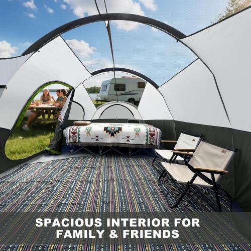 CAMPROS CP Tent 8 Person Camping Tents, Weather Resistant Family Tent, 5 Large Mesh Windows, Double Layer, Divided Curtain for Separated Room, Portable with Carry Bag