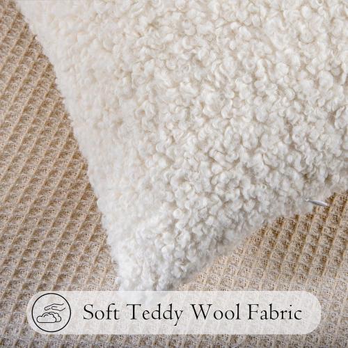 Faux Fur Wool Lumbar Pillow Cover 14 x 36 inch, Sherpa Long Pillow Cover Beige Luxurious Soft Couch Cover Case Home Decor for Sofa Bed Living Room, ONLY 1 Cover