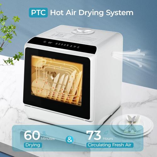 EUHOMY Countertop Dishwasher Portable with 6 Programs, 5L Built-in Water Tank for Apartments & RV, 167℉ High-Temp, No Hookup Needed, Mini Dishwasher with Baby Care, Air Dry/Quick/ECO/Fruit/Normal Mode