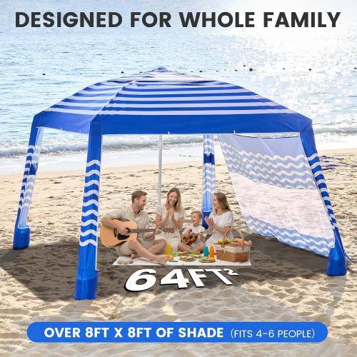 Zeraty Beach Cabana 8'×8', Portable Beach Canopy with Side Wall, UPF 50  Silver-Coated Beach Tent Sun Shelter, Wind Resistant Adjustable Altitude Beach Umbrella Tent for Family, Navy Blue