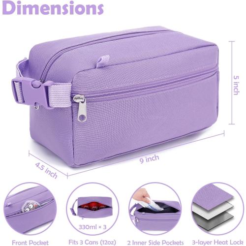 Fammart Freezable Snack Bag with Removable Ice Packs, Small Insulated Lunch Bag Mini Cooler, Leakproof Reusable Snack Lunch Box with Buckle Handle for Work, Travel, Office - Purple