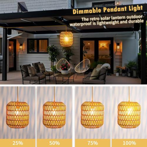 Outdoor Chandelier Solar Pendant Light Outdoor Hanging Lantern Solar Chandelier with Edison Bulb Remote Dimmable Waterproof for Porch Patio Gazebo Garden Yard Decoration