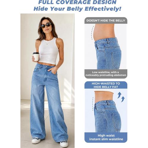 EMMIOL Women's Medium 2026 Wide Leg Jeans Distress High Waist Stretchy Baggy Denim Pants Trousers Clothing