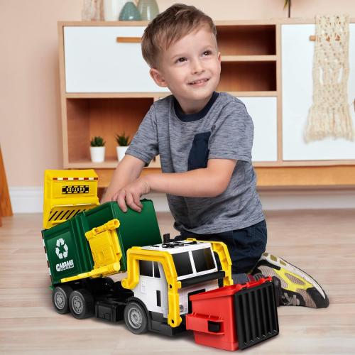 JOYIN Large Friction Powered Garbage Truck Toy Set, Includes Dumpster, Trash Bins, and Learning Cards for Kids, Boy Toys Birthday Gift for Boys Girls Kids Toddler Gift for Christmas