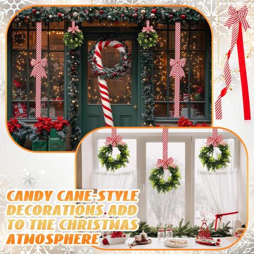 Yinkin 16 Pcs Christmas Door Cabinet Bows with Wreaths Set 10 Large Cabinet Bows 6 Mini Hanging Garlands Front Christmas Door Decorations Xmas Hanging Ornaments for Party Supplies (Red and White)