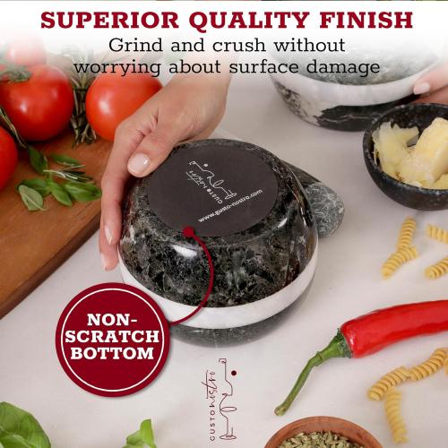 Gusto Nostro Natural Marble Mortar and Pestle Set | 6 Inch - 3.5 Cup Extra Large Mortar Pestle Set for Grinding Herbs, Nuts, Grains | Pesto Grinding and Guacamole Stone Bowl | Marble Spice Crusher