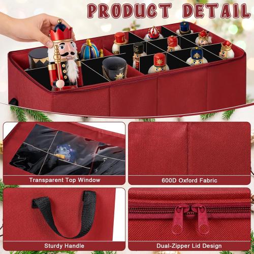 17 Tall Nutcracker and Figurine Collectibles Storage Box with Adjustable Dividers, Large Christmas Holiday Ornament Storage Organizer for Storing Carolers, Santa Figure (Nut cracker not Included)