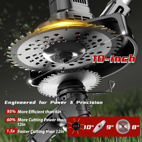 10400mAh Electric Weed Wacker with Wheel, Weed Eater Cordless, Battery Power Display, 4-in-1 Brush Cutter, String Trimmer, Lawn Edger & Mower, Lightweight Weed Wacker with 6 Blade 2 Battery