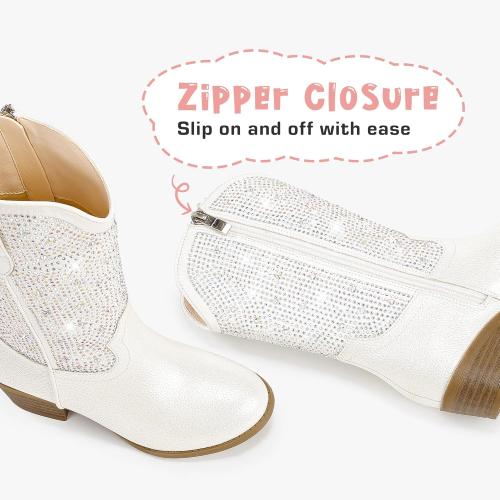 Motasha.....Size 12 ...Sparkly Girls Cowgirl Cowboy Boots Little Kids Dress Boot Pointed Toes Low Heel Mid Calf Zipper Party Birthday Toddler to Big Kid