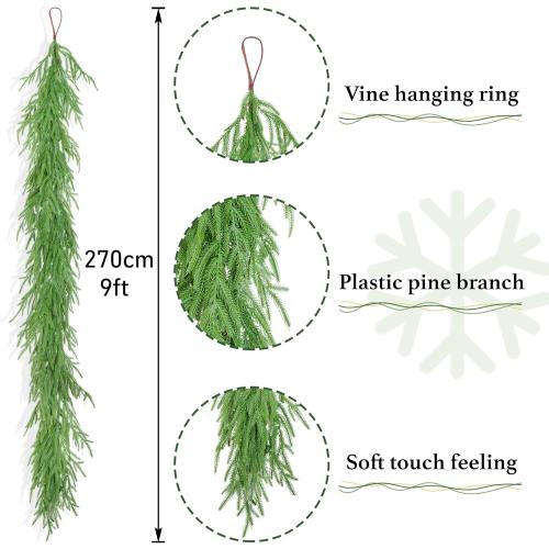 XmasExp Norfolk Pine Garland 9FT Real Touch Realistic Artificial Christmas Garland Decorations for Mantle Windows Indoor Outdoor