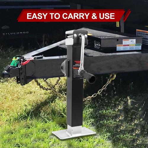 Black and Silver NBJINGYI Heavy Duty 5000LB Trailer Jack - 10 Lift, Pipe Mount Swivel Jack with Lock Pin, Square Tube Mount, Side Wind Handle & Foot Plate, Black Coating.