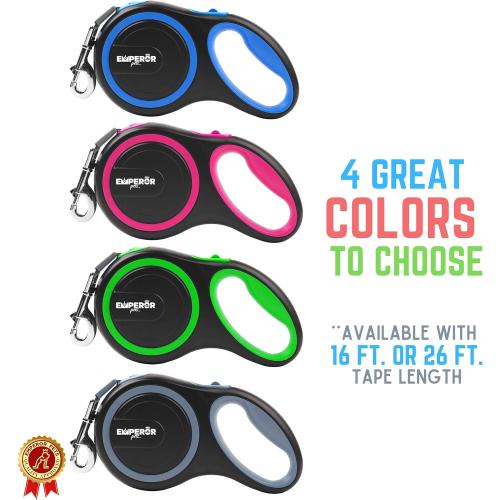 Emperor Pets 26 ft Retractable Dog Leash - Heavy Duty Retractable Pet Leash with Anti-Slip Grip - Reflective Dog Leash Tape for Medium to Large Dogs up to 100 lbs -GY26