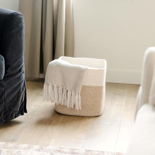 NaturalCozy 13 Inch Cube Storage Bins Cotton Rope Woven Baskets for Organizing 3-Pack | 13 x 13 Storage Cubes | Fabric Square Storage Baskets for Shelves Organizer, Kids Toy Bins, Closet Baby Nursery