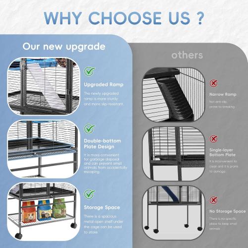 HABUTWAY 55''H Large Metal Rolling Ferrets Cage, Cage for Rats/Chinchillas, 0.5'' Bar Spacing for Ferret,Small Animal Cage w/Removable Ramp & Platform