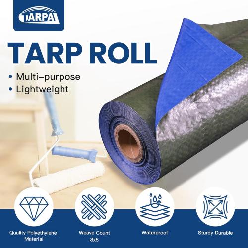 TARPAL Size  6x100 Feet Tarp Roll 5mil Waterproof Tarps polyethylene Multipurpose Tarp Cover Dustproof, Tear Resistant for Decoration, Painting, Home use（Green/Blue）