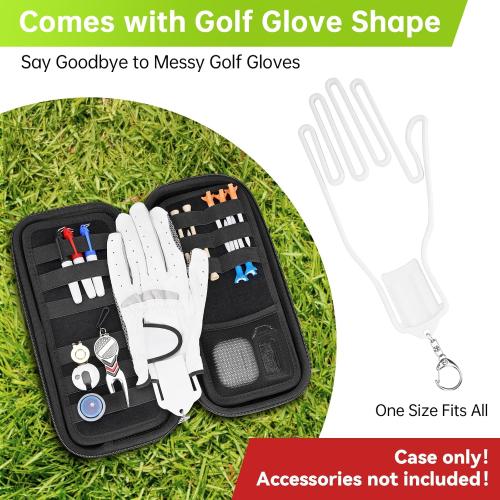 YOREPEK Golf Glove Holder with Removable Glove Shaper, Protective Hard Shell Golf Accessories Case Bag with 2 Dividers Fits Balls, Tees, Markers, Cool Gifts for Golfers