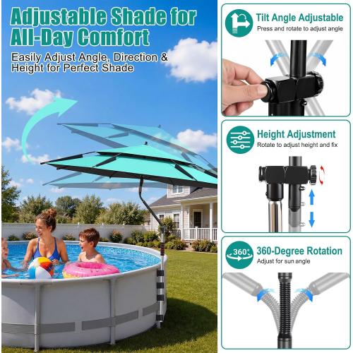 Above Ground Pool Umbrella 7.2 FT — Adjustable Outdoor Poolside Umbrella | UPF 50  Double-Layer Pool Shade Canopy for Backyard, Deck & Patio, Pool Accessories