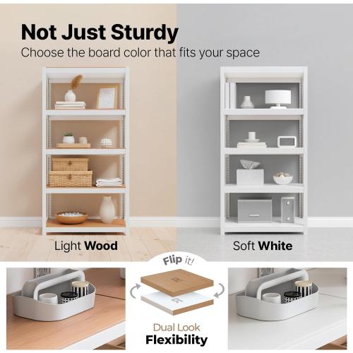 HOMEDANT House 5 Tier 24.1 W Laminated Metal Shelving Unit Adjustable Storage Utility Rack Heavy Duty Shelves Organization Multipurpose Shelf Kitchen Garage Pantry Closet 1 Pack