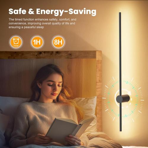 NIORSUN 35.4 Inch Battery Operated Wall Sconce Set of 2,Black Minimalist Rechargeable LED Wall Lights with Remote, 10 Colors Dimmable Wireless Wall Sconce for Living Room Bedroom Hallway