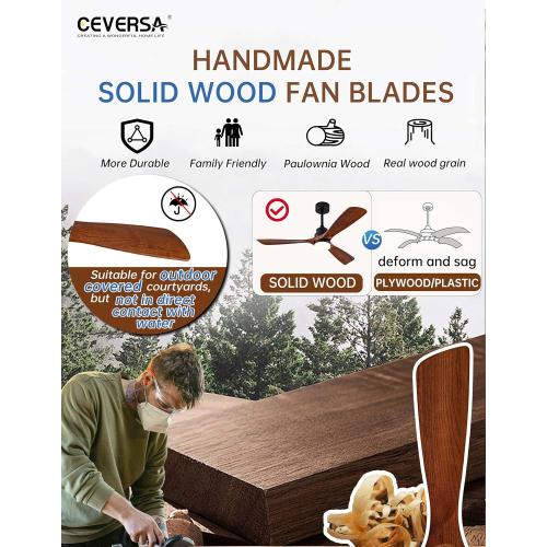 52 Inch Ceiling fans with Lights and Remote,Wood Outdoor Ceiling Fan for Patios with Dimmable LED Light,3 Blades Walnut,Noiseless Reversible DC Motor,Modern Fan for Indoor,Farmhouse