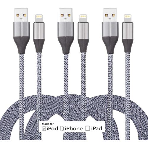 iPhone Charger Lightning Cable (3 Pack 10 Foot), [MFi Certified] 10 Feet Nylon Braided, Compatible with iPhone 14/13/12/11/Pro/X/Xs Max/XR/8 Plus /7 Plus/6/ iPad