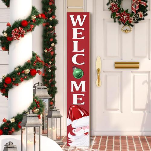 Christmas Welcome Porch Sign Decor Santa Wooden Hanging Sign Door Porch Standing Decorative Signs Plaques for Front Door Farmhouse Outdoor Indoor Welcome Sign Wall Craft Decor 47.2H