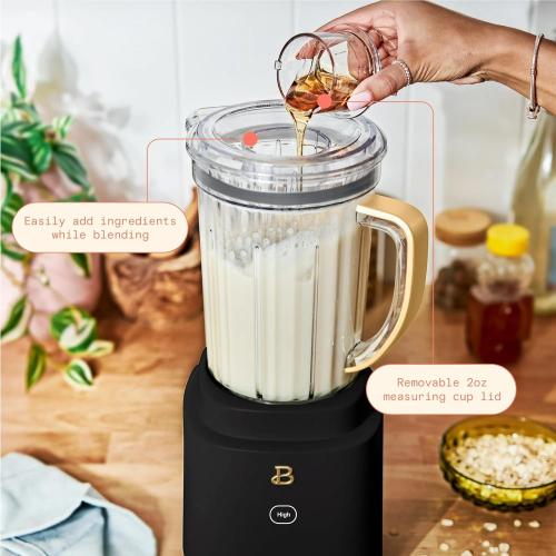 B PowerExact High-Performance 700-Watt Blender by Drew Barrymore, 50-Ounce Pitcher, Stainless 4-Tip Blade, 3 Speeds   4 Presets, Dishwasher-Safe Parts, Travel Cup Included (Black Sesame)
