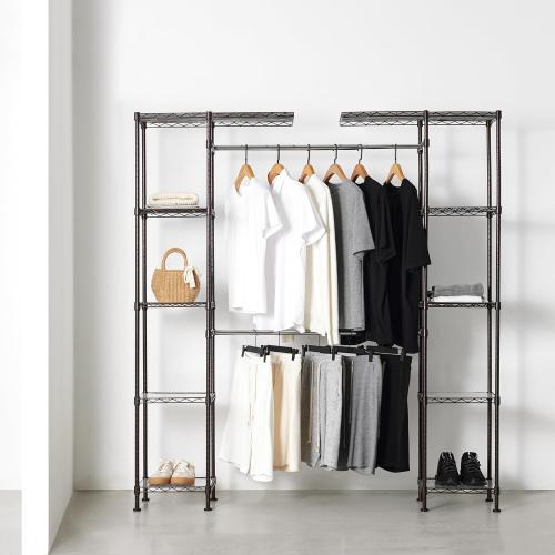 Size 57-80''L x 14''W x 72''H, Bronze Amazon Basics Expandable Metal Hanging Closet Organizer and Storage Rack Wardrobe with Shelves, 57-80''L x 14''W x 72''H, Bronze