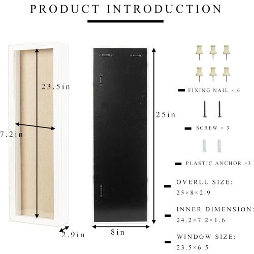 Freezing point Shadow Box Frame 8x25 Flower Shadow Box Pin Display Case Cabinet Picture Frame with Linen Back Memorabilia Awards Medals Badge Bouquet Wedding Memory Box for Keepsakes Long White