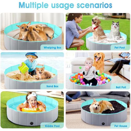 Foldable Dog Pool, Kiddie Pool Hard Plastic Pool for Kids, Portable Dog Pool PVC Pet Swimming Pool, Collapsible Pool Dog Bathing Tub, Dog Swimming Pool Suitable for Indoor and Outdoor (32 x8 Inch)