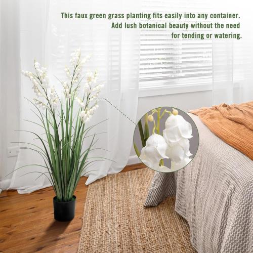Artificial Tall Grass Plants with Pots 36 1 Pack Lily of The Valley Artificial Grass Home Interior Decorating and Outdoor Garden Decorations(White)