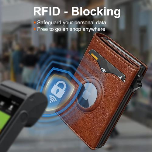 Airtag Wallet for Men,with Cash Pocket 2 ID Window 9-12 Cards,Metal Case Smart Slim Pop Up Credit Card Holder Flip with Magnetic Closure RFID Blocking Trifold wallet with Gift Box