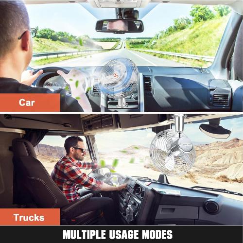 12V Portable Fan RV | Truck Cooling Heavy Duty 9 Metal Clip-On Car Fan Bus | Boat | Forklift | Car | Camper | Lawn | Mower | Tractor 2-Speed High Velocity Black