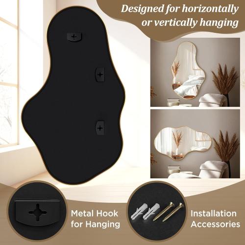 Irregular Wall Mirror - Wall Mirrors Decorative 24x 40 Asymmetrical Abstract Mirror Aviation Aluminum Alloy Frame Unique for Bathroom, Bedroom, Living Room, Cloakroom, Entryway Gold