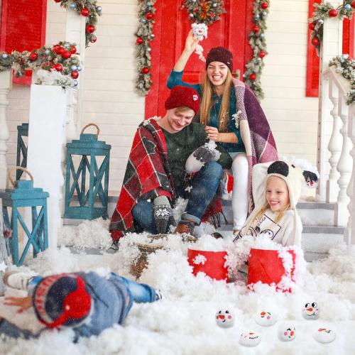 Yunsailing 24 Pcs Soft Snowball Fight Set Indoor 3 Inch Plush Snowballs with Faces Fun Snowmen Balls Winter Fake Snowball Fight for Adults Winter Outdoor Game Party Decorations(Cute)