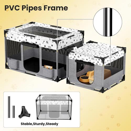 Portable Cat Playpen, PVC Pipe Reinforced Kitten Dog Pet Playpens for Indoor Cats Enclosed, Foldable Puppy Doggy Play Pen Outdoor, Kennel Tent Cage Crates, Zipper Top Cover(39x24x22)