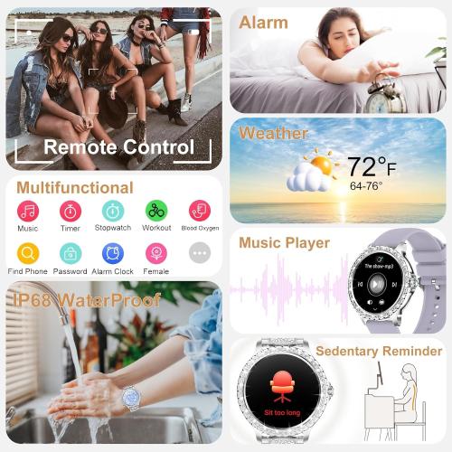 Smart Watch for Women with Diamonds (Answer/Make Call),1.32''Full Screen Smart Watch for Android /iOS,Fitness Tracker with Heart Rate/Blood Oxygen/Sleep Monitor/AI Voice Watches for Women,3 Straps