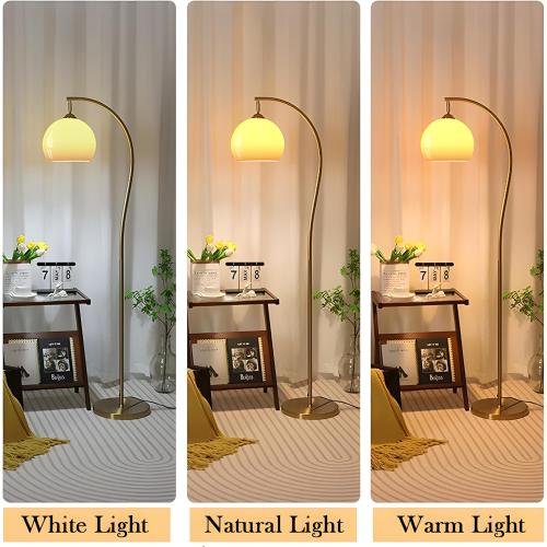 Bofea-Arc Floor Lamps for Living Room Gold Floor Lamp with Orange Glass Shade,3 Color Temperatures,Orange Tall Reading Light with Foot Switch，Ambient Lighting Lamps Mid Century Arch Lamp for Bedroom