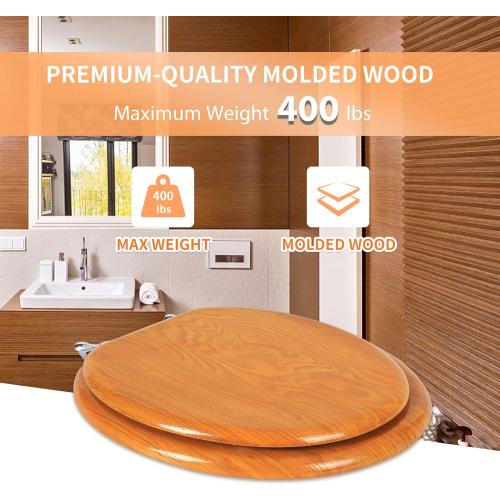 Angel Shield Durable Wood Veneer Natural Toilet Seat Metal Hinged Easy Clean Anti-scratch American Standard(Elongated,Wood Color)