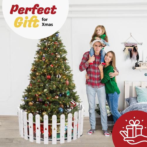 Christmas Tree Fence, Holiday Decoration White Picket Fence Plastic PVC Heavy Duty, Small Fence Panel Around Artificial Real Xmas Trees, Fence Gate to Go, Freestanding Circle Barrier for Toddler Cats