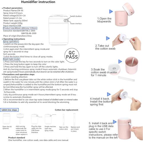 Portable Mini Humidifier, Colorful, Cool Mist, USB Powered. Perfect for Bedroom, Office & Car (300ml, White)