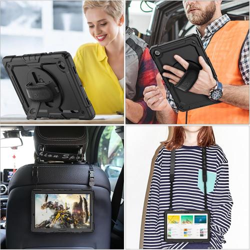 SEYMAC stock Case for Samsung Galaxy Tab A11/ A9 8.7'' (Not for A11 Plus11''), Full-Body Drop Protection Case with Screen Protector Pencil Holder [360° Rotating Hand Strap] &Stand, Black
