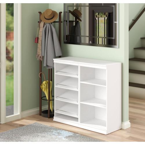 ClosetMaid Modular Storage Angled Shelves, Wood Closet Organizer Adjustable, Stacking, Full Backer, Decorative Trim, White, Shoe Shelf Unit