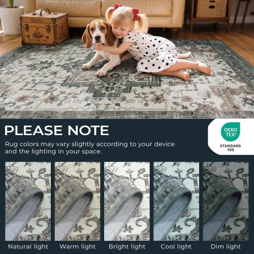 8x10 Area Rugs for Living Room, Machine Washable Non Slip Carpet, Large Vintage Floral Aesthetic Rug, Bedroom Decor, Taupe, Brown/Beige/Cream
