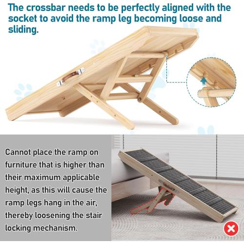 Tresbro Dog Ramp for Bed, 4 Level Adjustable 14.56'' to 24'' Dog Ramps with Anti-Slip Carpet & Carrying Handle, Portable Dog Ramp Supports up to 200LBS for Small Medium Large Dogs to Get on Bed, Couch