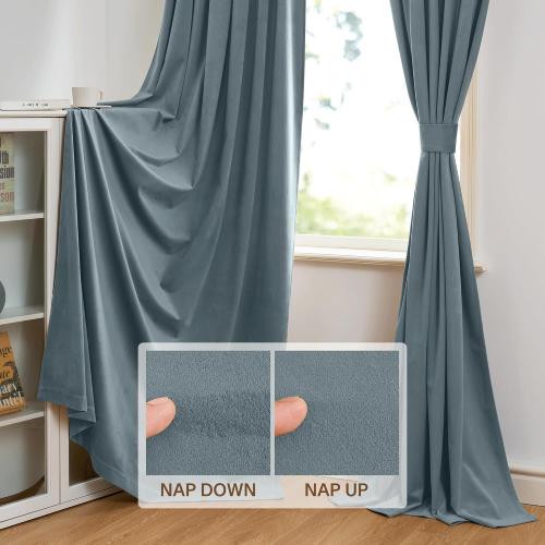StangH Stone Blue Velvet Drapes 105 inches Elegant Room Darkening Drapes for Bedroom/Living Room, Heavy Soft Thermal Curtains Home Decor, W52 x L105, 2 Panels