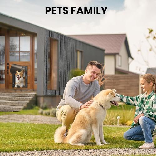 Black All Aluminum Dog Door for Exterior Door, Large Doggy Door, Heavy Duty Pet Door, Double Magnetic Flaps, Thermal Tnsulation, Energy Efficient, Sliding Lock Panel (Pets Up to 110Lb).