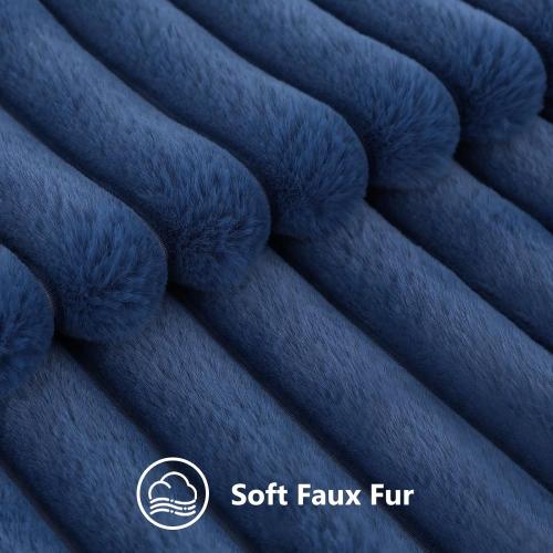 decorUhome Cozy Faux Fur Spring Throw Pillow Covers 18x18 Set of 2 Decorative Soft Plush Striped Modern Farmhouse Boho Couch Pillow Cases with Velvet Back for Sofa Bed Living Room, Blue